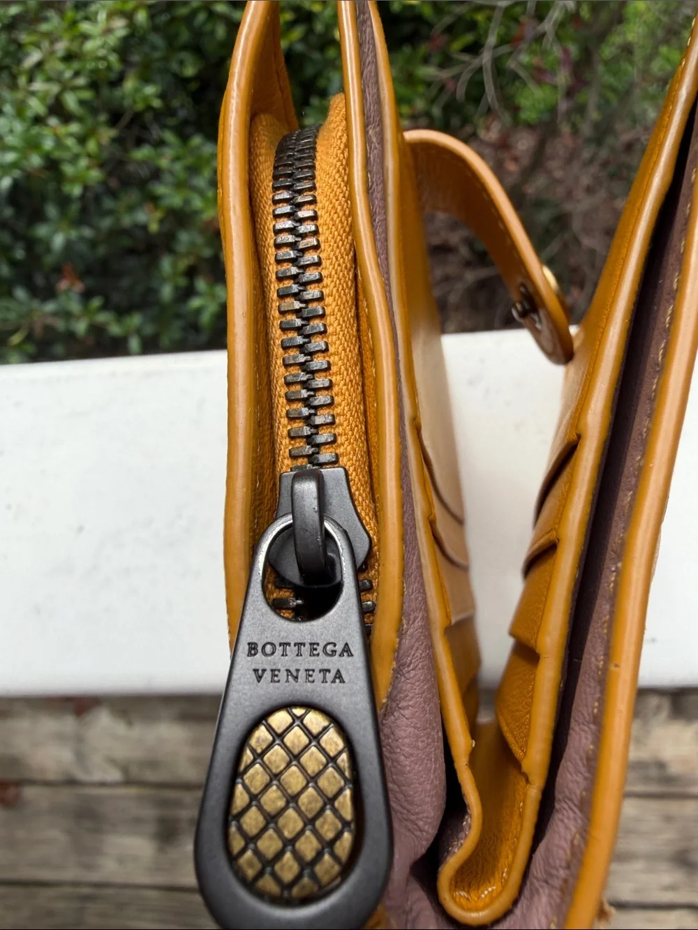 Bottega Veneta Woven Leather Snap Wallet in Mustard GUC